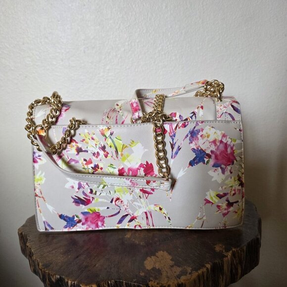 INC Sibbell Floral Faux Leather Envelope Shoulder Bag Clutch Gold Chain - Picture 7 of 16